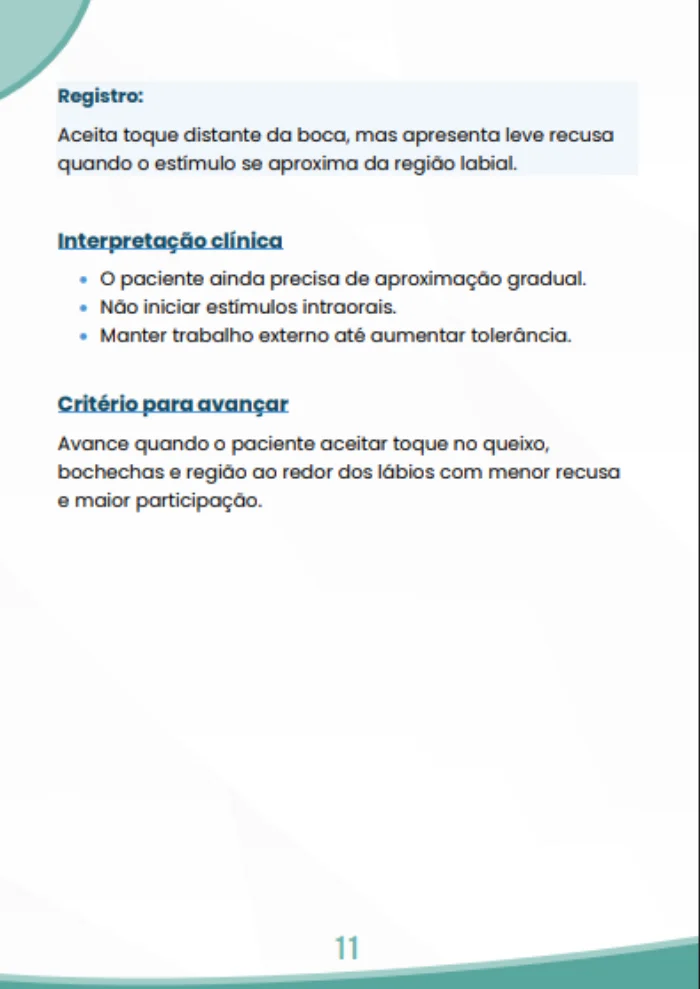 Amostra de Interpretação clínica e critério para avançar